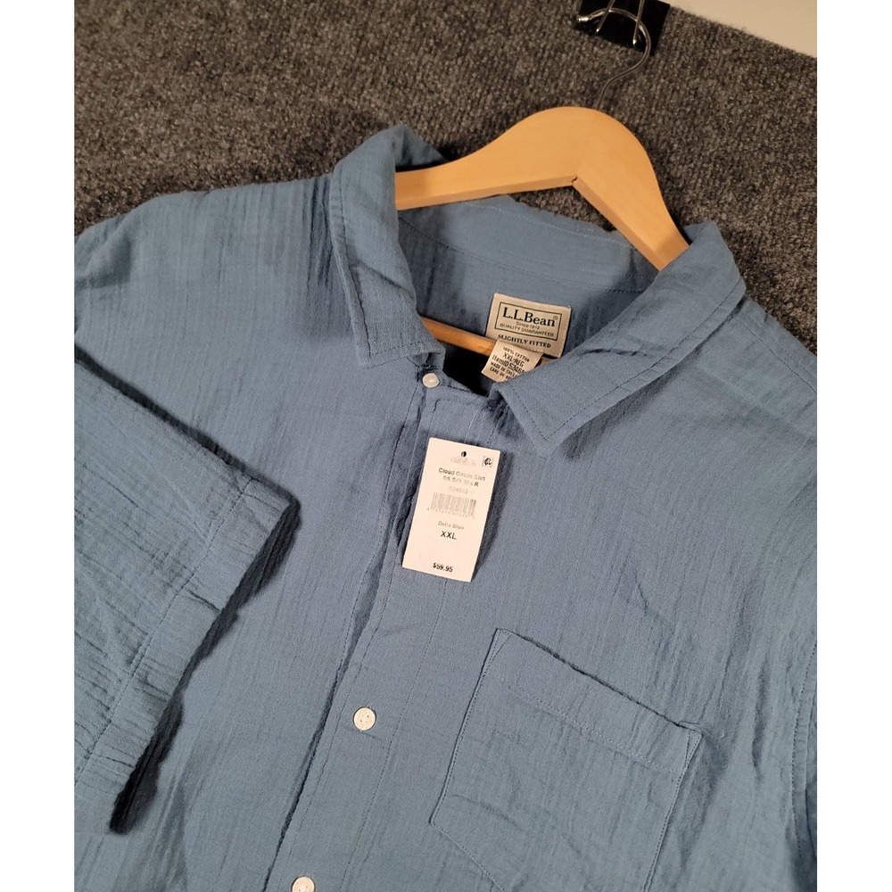 NEW LL Bean Cloud Gauze Shirt Mens XXL Blue Short Sleeve Button Down Loop Collar